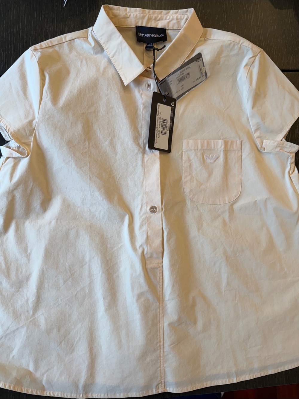 Emporio Armani parchment girls, short sleeve poplin shirt 14A